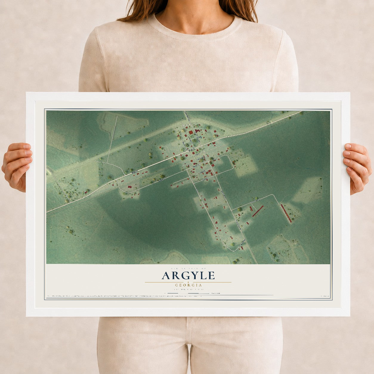 Argyle, Georgia map print, 12" x 18" W/ White Ayous Wood Frame mockup