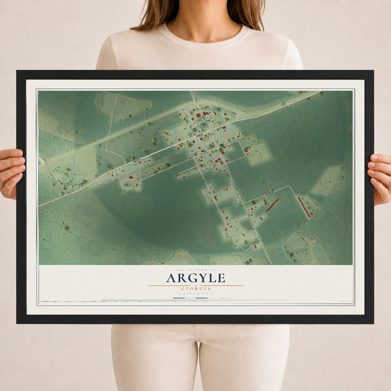 Argyle, Georgia map print, 18" x 24" W/ Black Ayous Wood Frame mockup