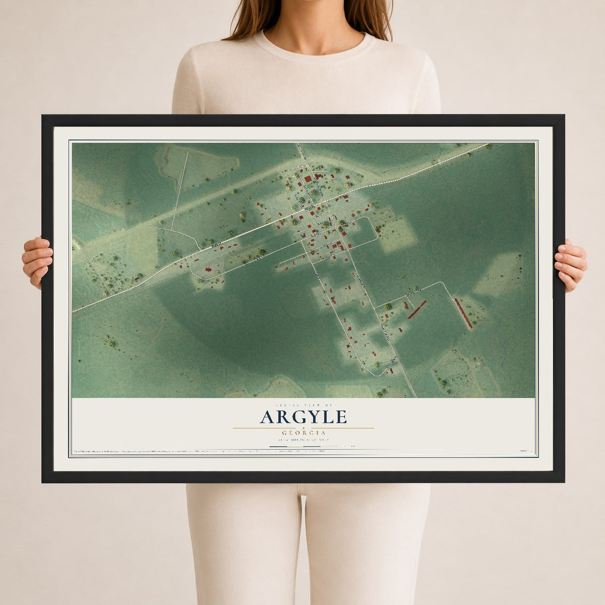Argyle, Georgia map print, 24" x 36" W/ Black Ayous Wood Frame mockup
