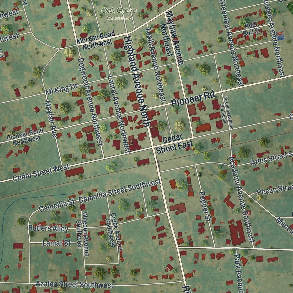 Close-up 1 of the Arlington, Georgia map artwork
