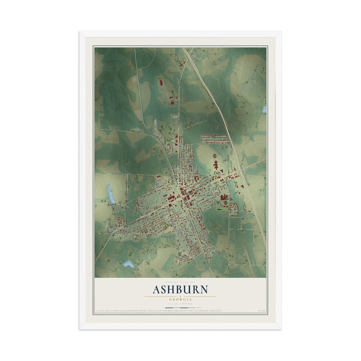 Ashburn, Georgia map print, 12" x 18" W/ White Ayous Wood Frame mockup