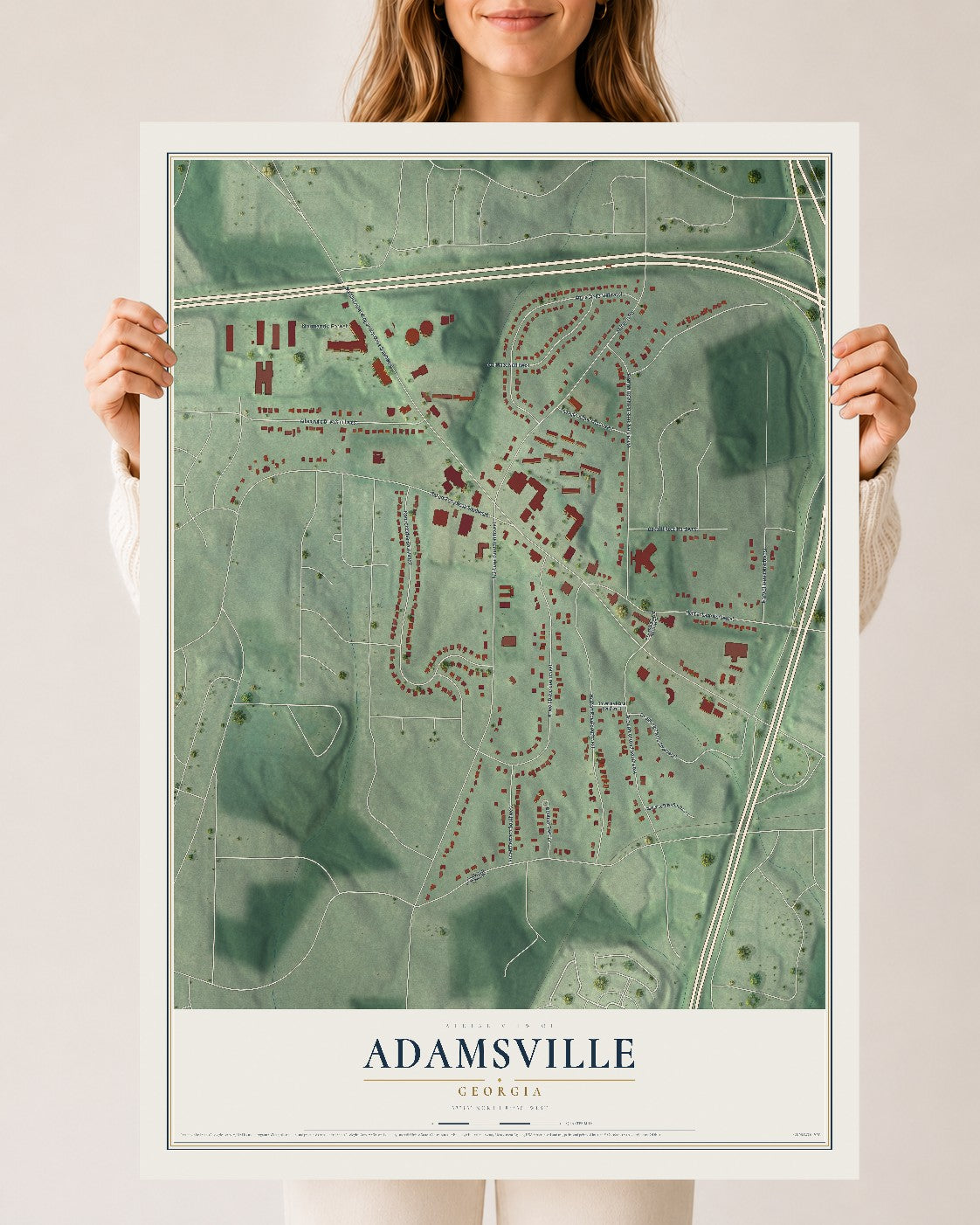 Adamsville, Georgia map print, 24" x 36" Archival Matte Print mockup