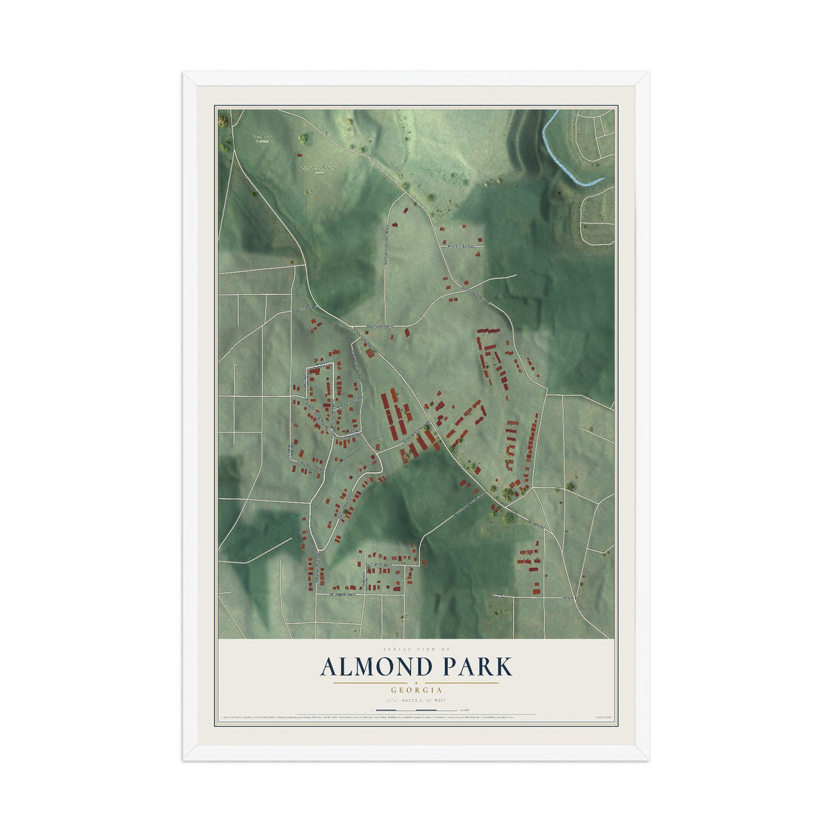 Almond Park, Georgia map print, 12" x 18" W/ White Ayous Wood Frame mockup