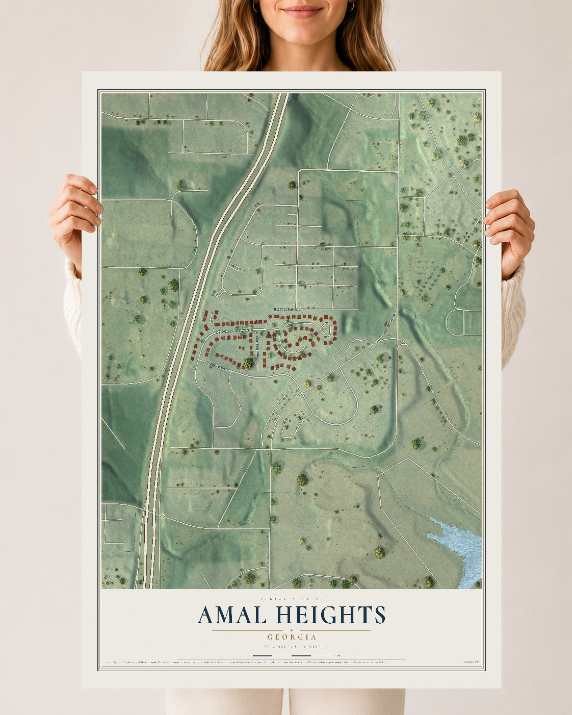 Amal Heights, Georgia map print, 24" x 36" Archival Matte Print mockup