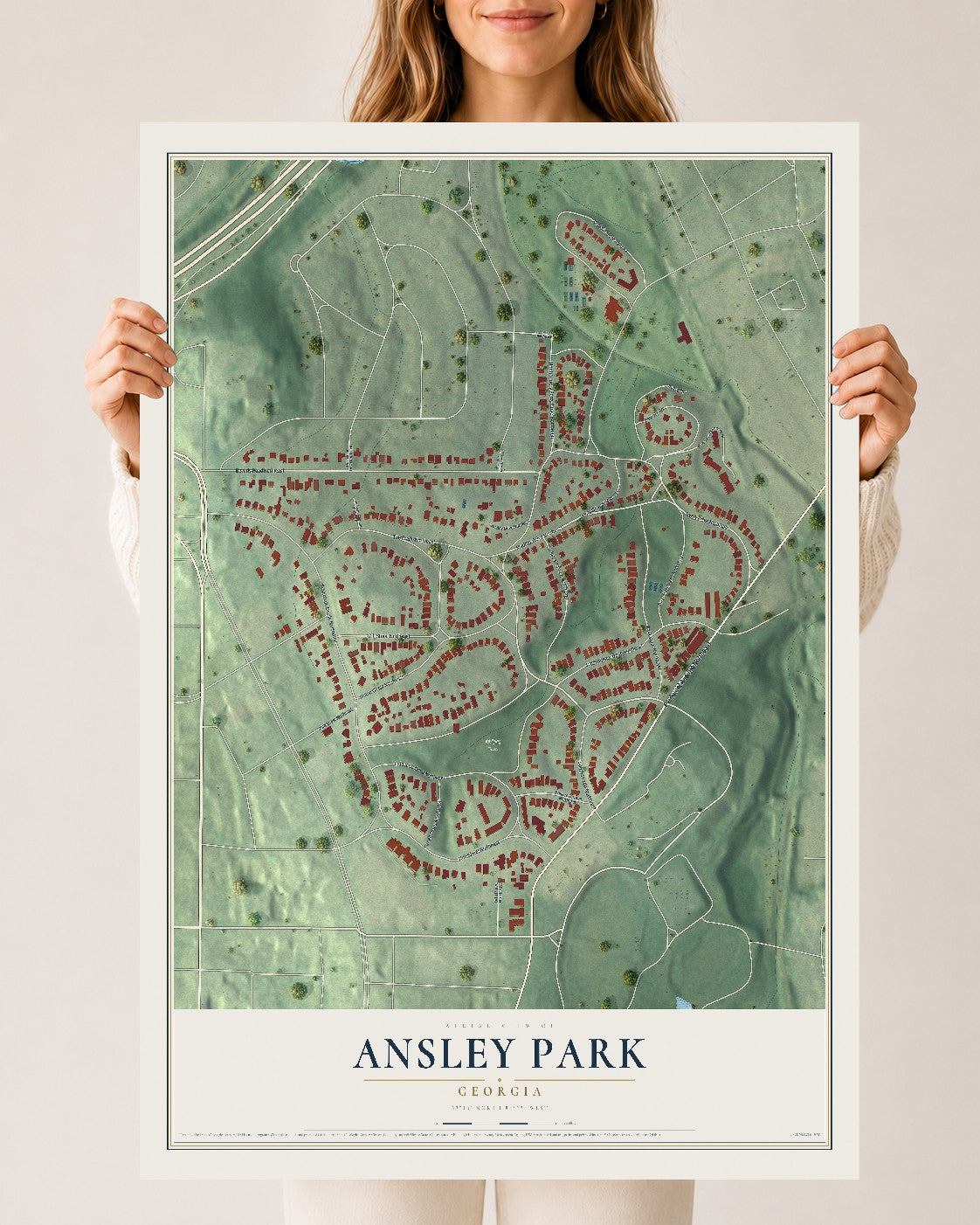 Ansley Park, Georgia map print, 24" x 36" Archival Matte Print mockup