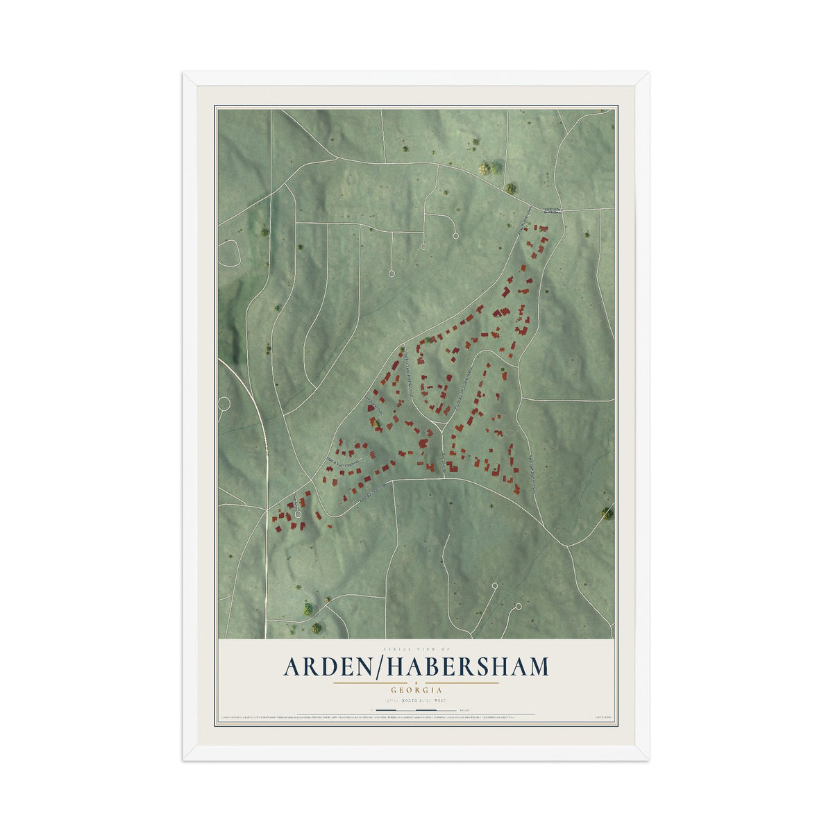 Arden-Habersham, Georgia map print, 12" x 18" W/ White Ayous Wood Frame mockup