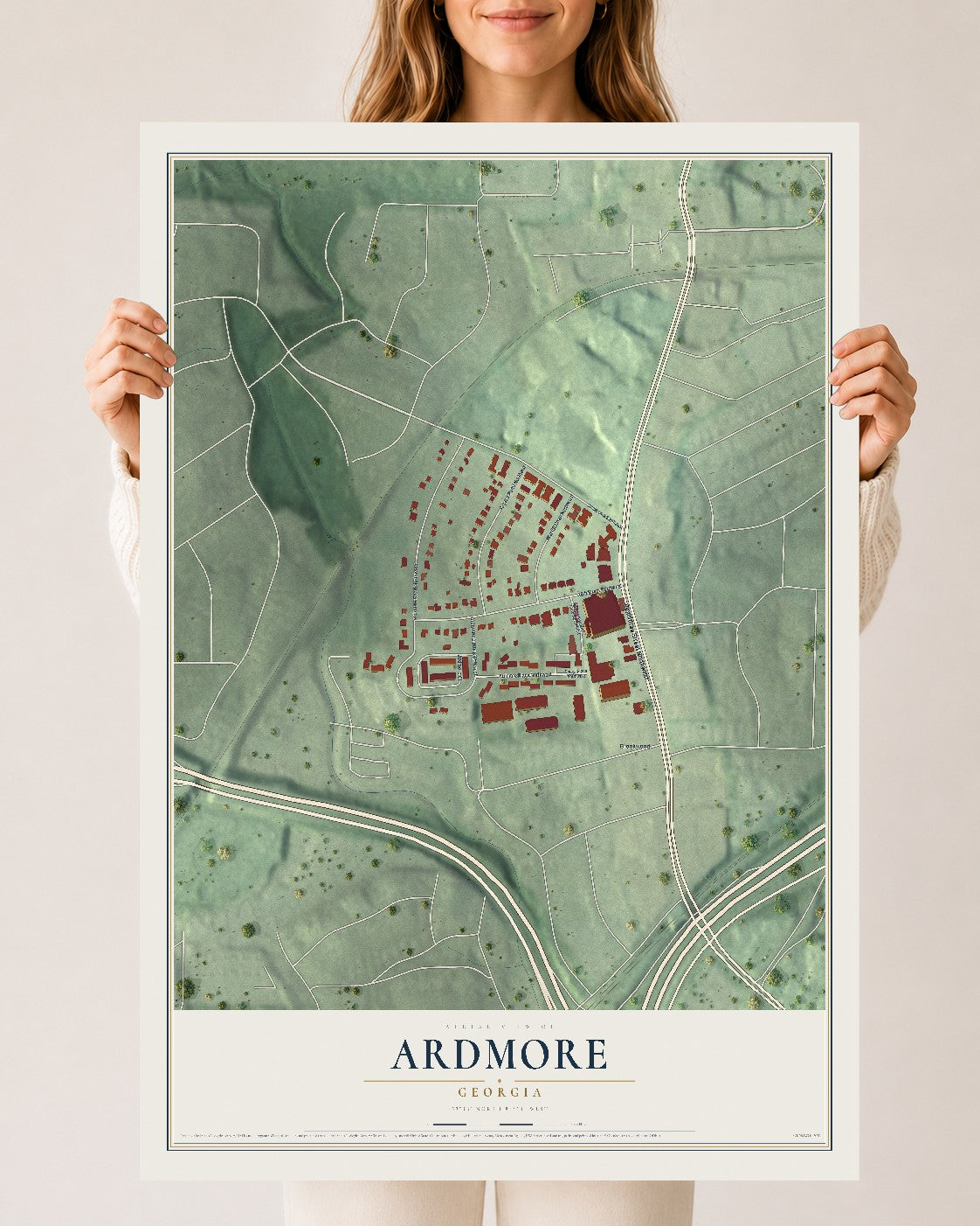 Ardmore, Georgia map print, 24" x 36" Archival Matte Print mockup