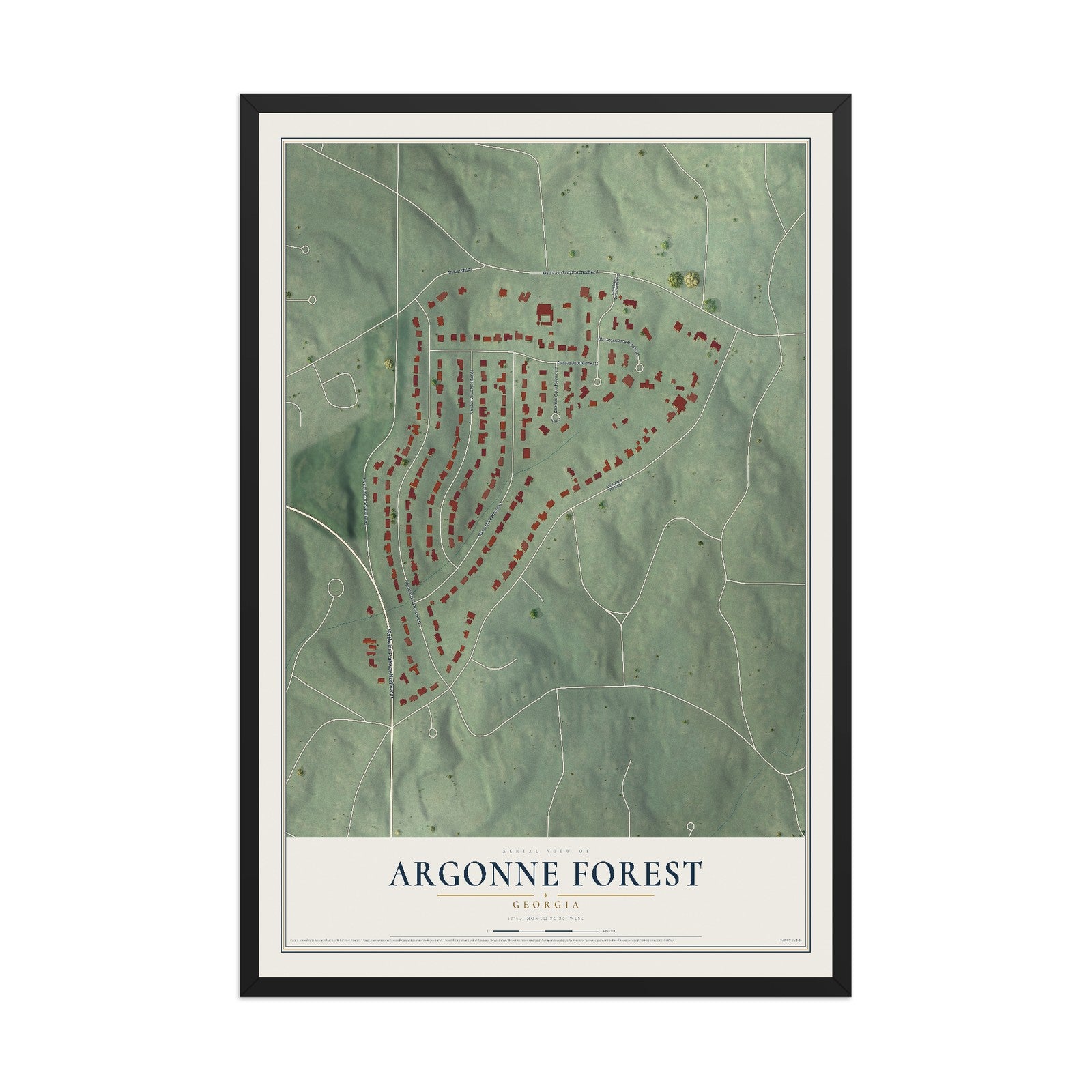 Argonne Forest, Georgia map print, 12" x 18" W/ Black Ayous Wood Frame mockup