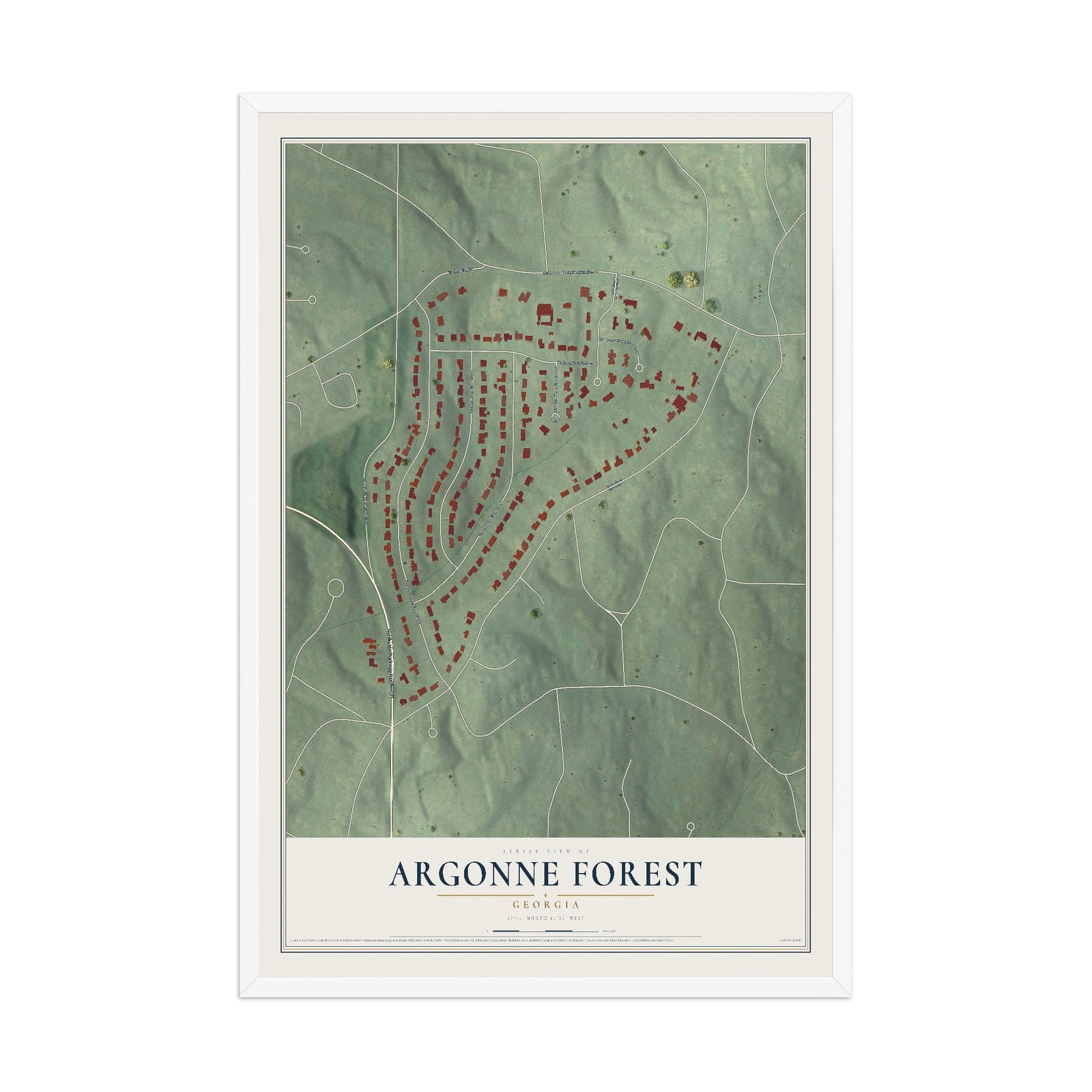 Argonne Forest, Georgia map print, 12" x 18" W/ White Ayous Wood Frame mockup