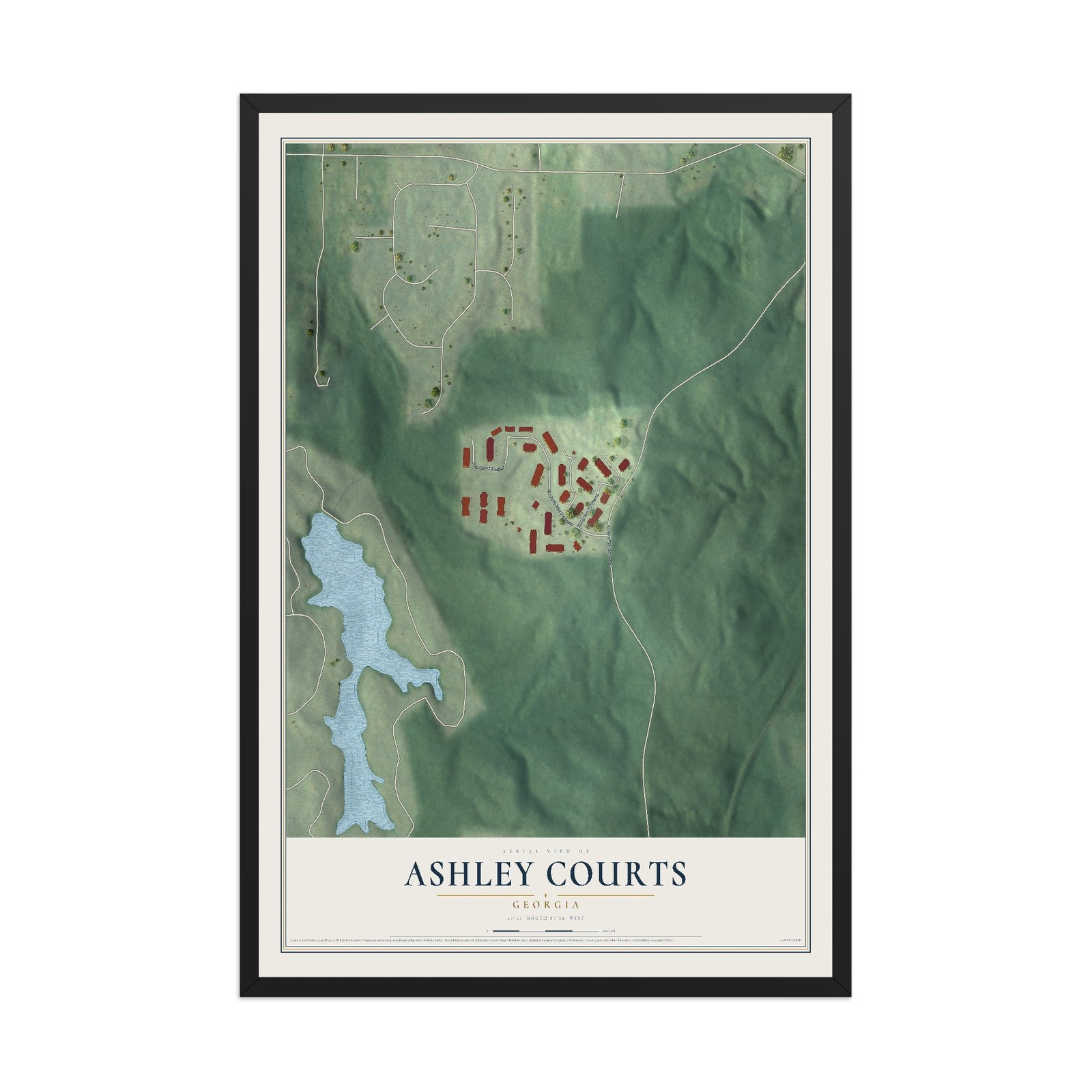 Ashley Courts, Georgia map print, 12" x 18" W/ Black Ayous Wood Frame mockup