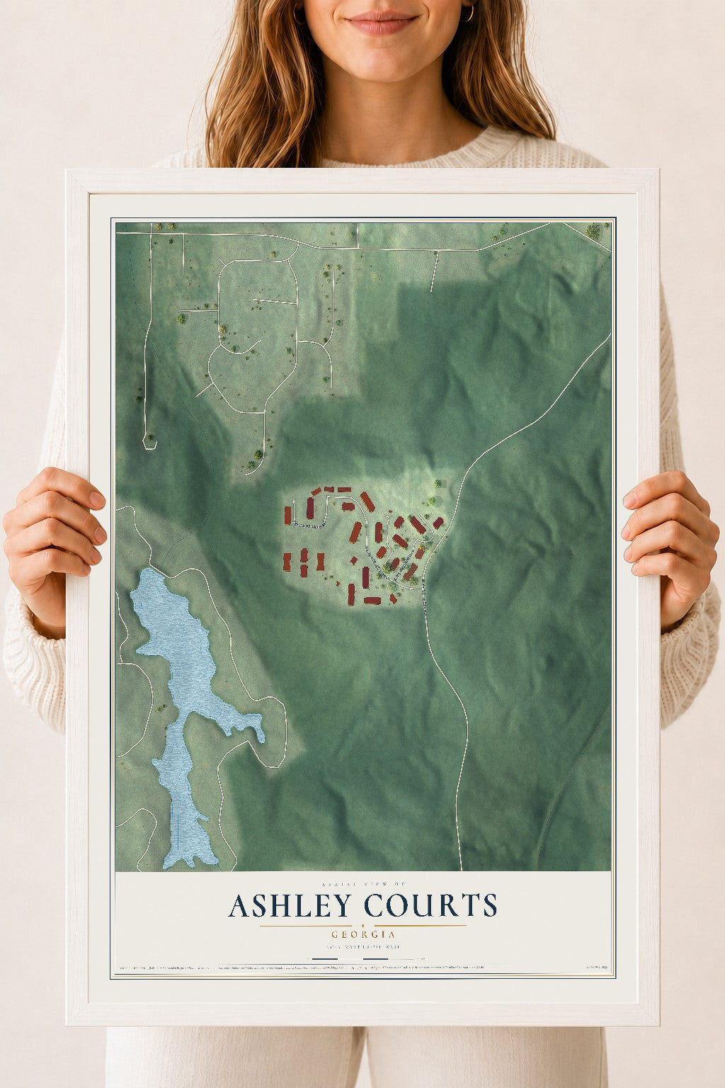 Ashley Courts, Georgia map print, 18" x 24" W/ White Ayous Wood Frame mockup