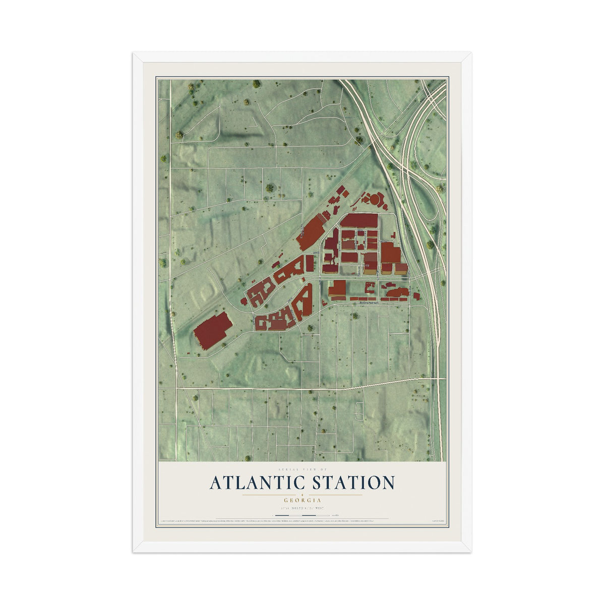 Atlantic Station, Georgia map print, 12" x 18" W/ White Ayous Wood Frame mockup