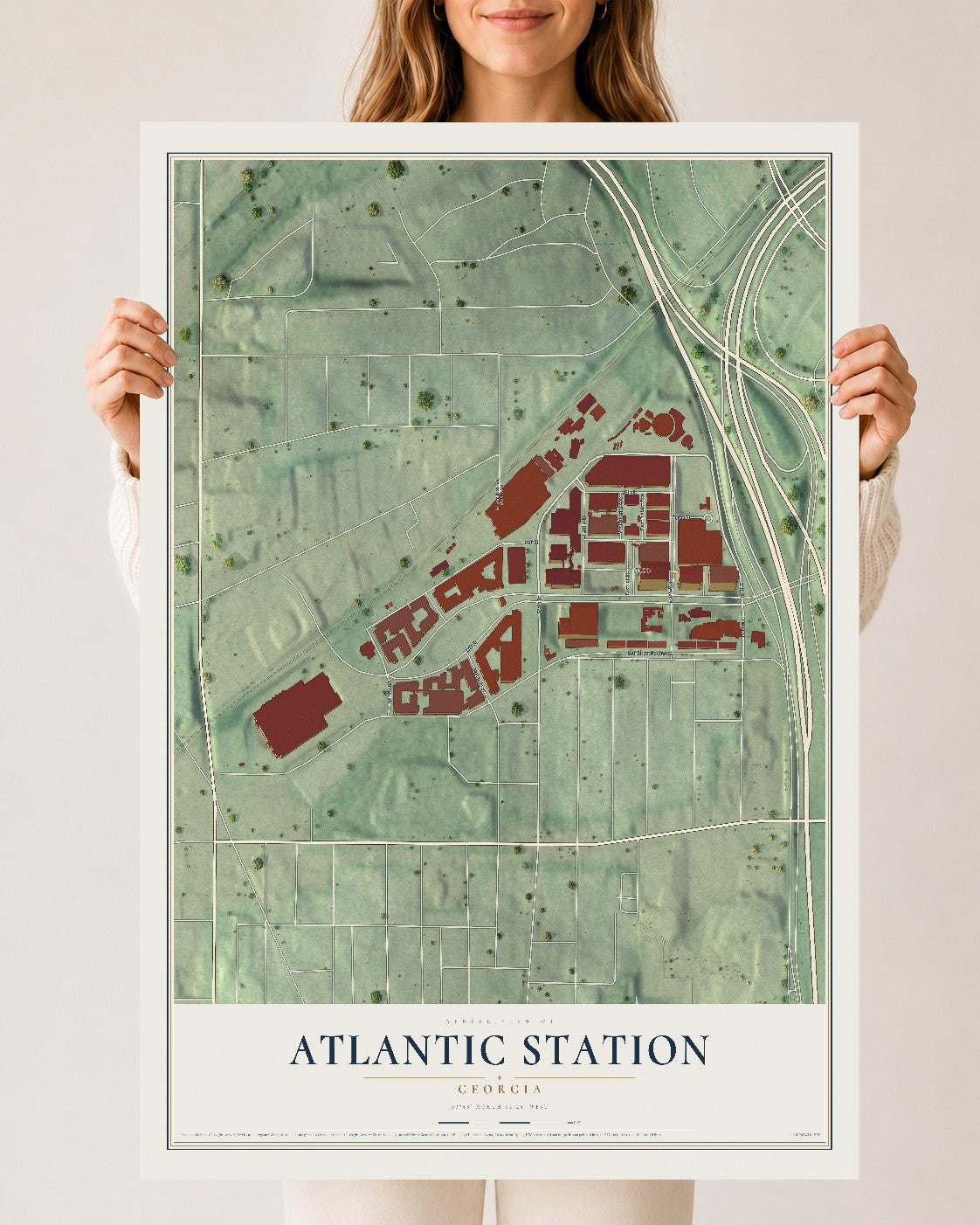 Atlantic Station, Georgia map print, 24" x 36" Archival Matte Print mockup