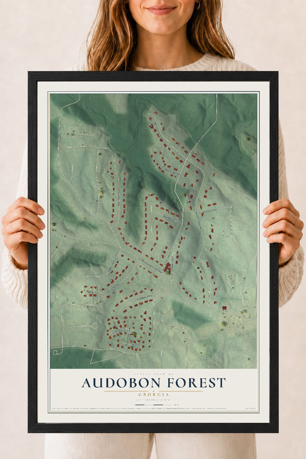 Audobon Forest, Georgia map print, 18" x 24" W/ Black Ayous Wood Frame mockup