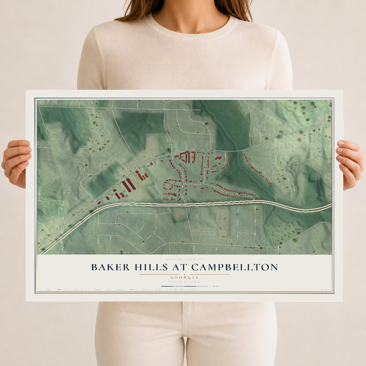 Baker Hills at Campbellton, Georgia map print, 12" x 18" Archival Matte Print mockup