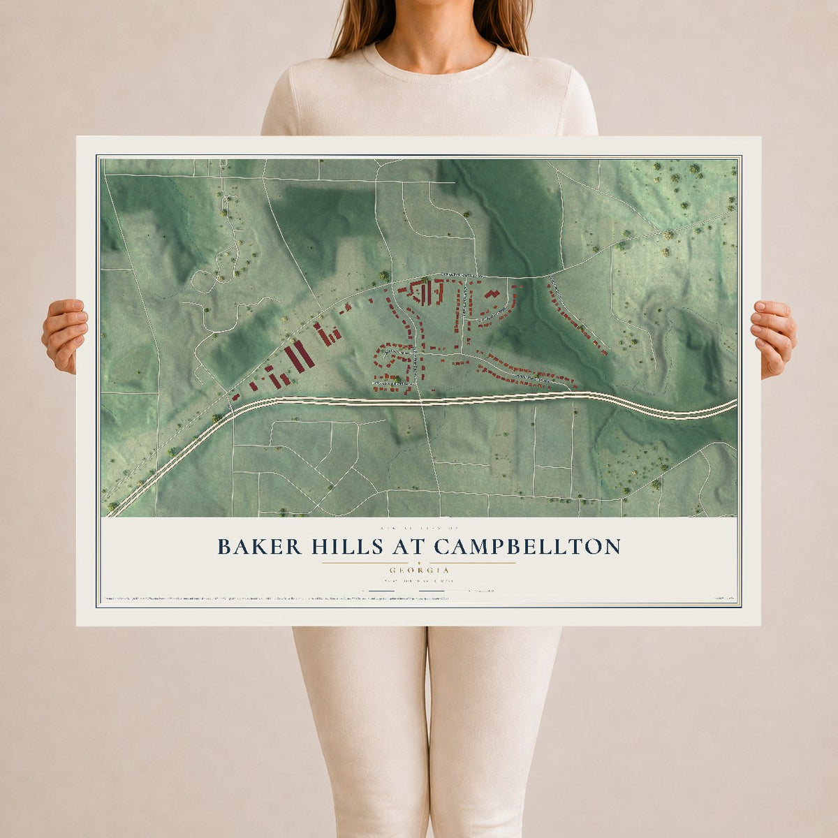 Baker Hills at Campbellton, Georgia map print, 24" x 36" Archival Matte Print mockup