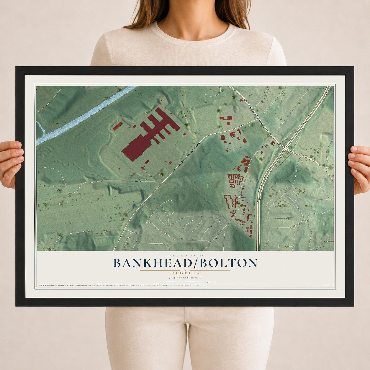 Bankhead-Bolton, Georgia map print, 18" x 24" W/ Black Ayous Wood Frame mockup