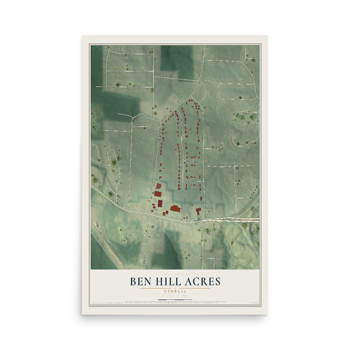 Ben Hill Acres, Georgia map print, 12" x 18" Archival Matte Print mockup