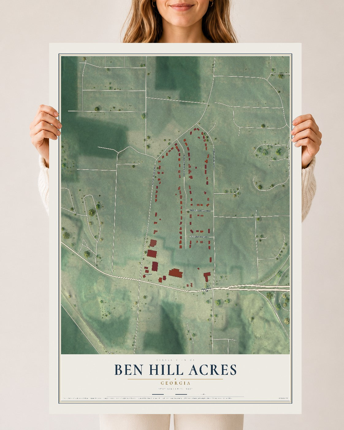 Ben Hill Acres, Georgia map print, 24" x 36" Archival Matte Print mockup