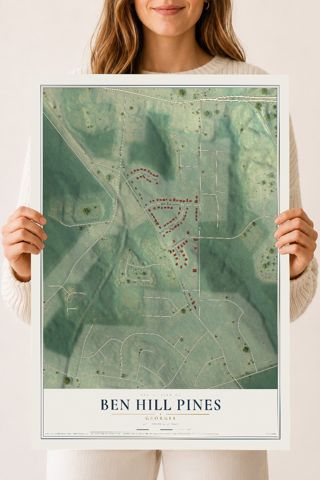 Ben Hill Pines, Georgia map print, 18" x 24" Archival Matte Print mockup