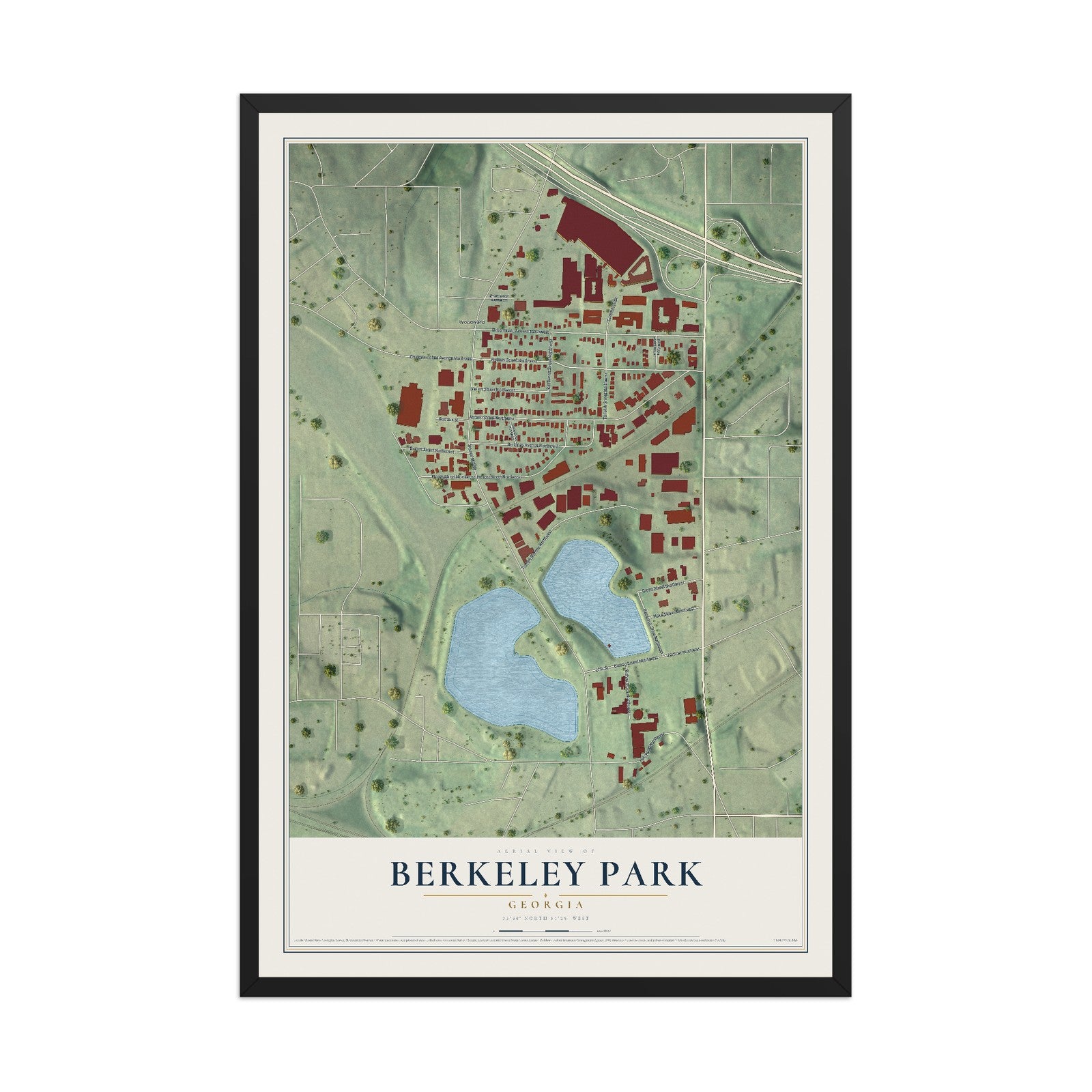 Berkeley Park, Georgia map print, 12" x 18" W/ Black Ayous Wood Frame mockup