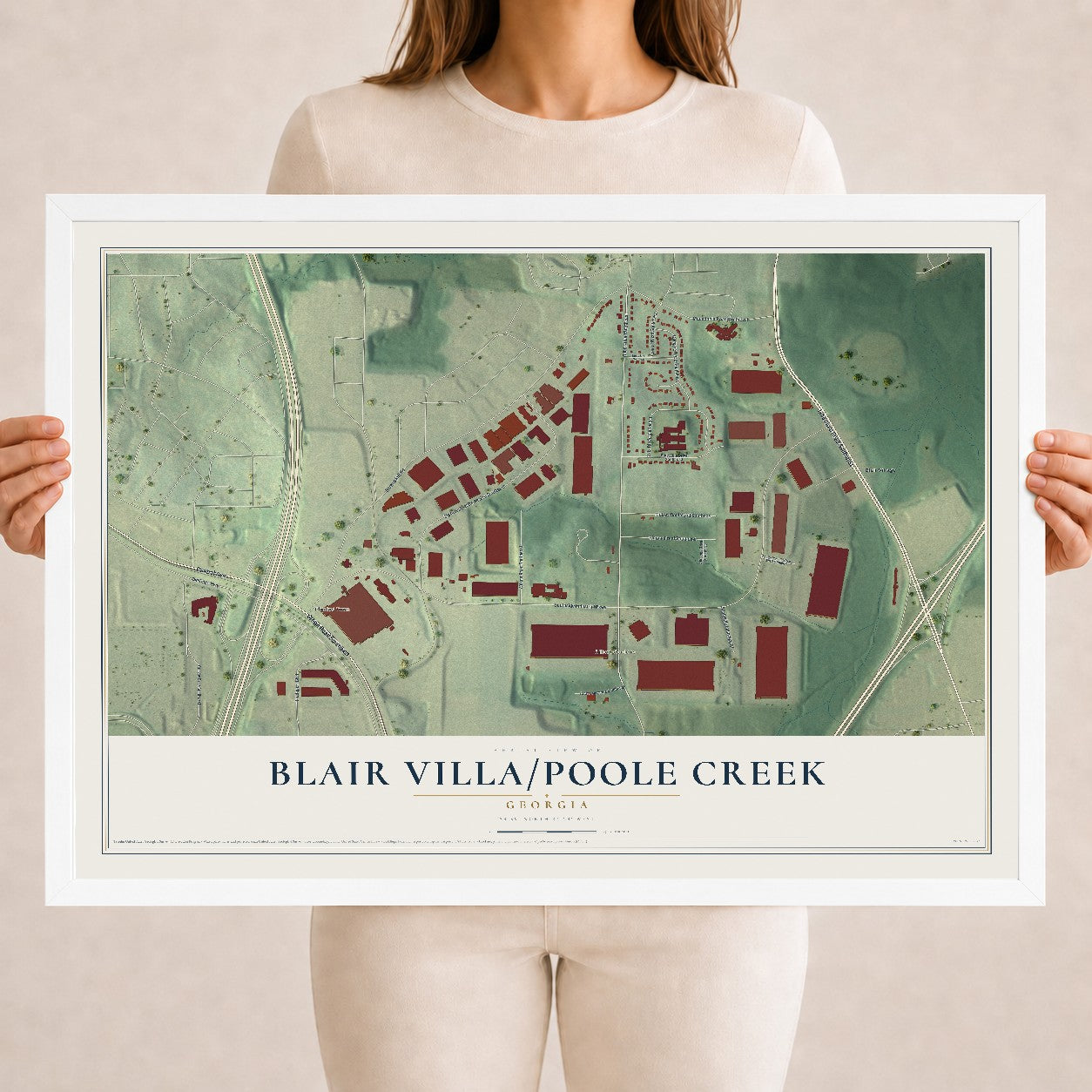 Blair Villa-Poole Creek, Georgia map print, 18" x 24" W/ White Ayous Wood Frame mockup