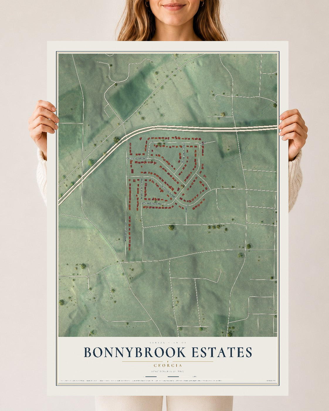 Bonnybrook Estates, Georgia map print, 24" x 36" Archival Matte Print mockup