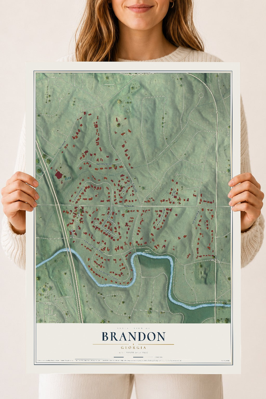 Brandon, Georgia map print, 18" x 24" Archival Matte Print mockup