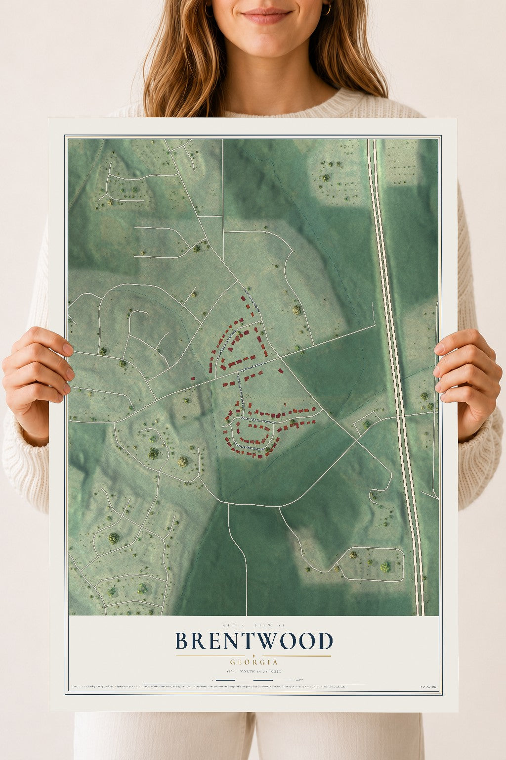 Brentwood, Georgia map print, 18" x 24" Archival Matte Print mockup