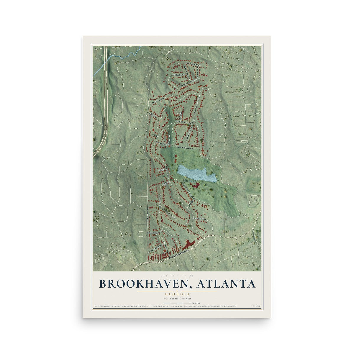 Brookhaven, Atlanta, Georgia map print, 12" x 18" Archival Matte Print mockup