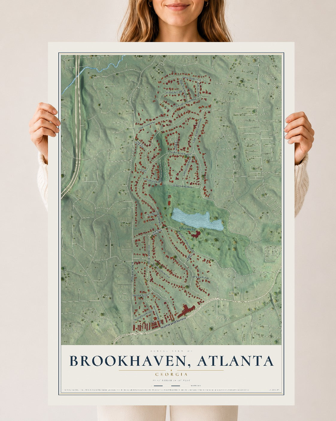 Brookhaven, Atlanta, Georgia map print, 24" x 36" Archival Matte Print mockup