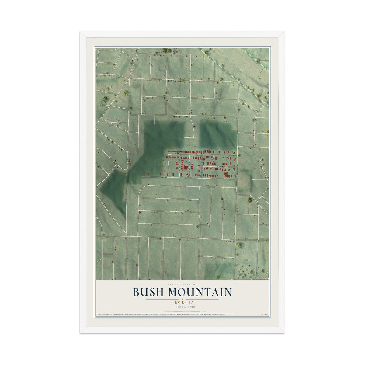 Bush Mountain, Georgia map print, 12" x 18" W/ White Ayous Wood Frame mockup