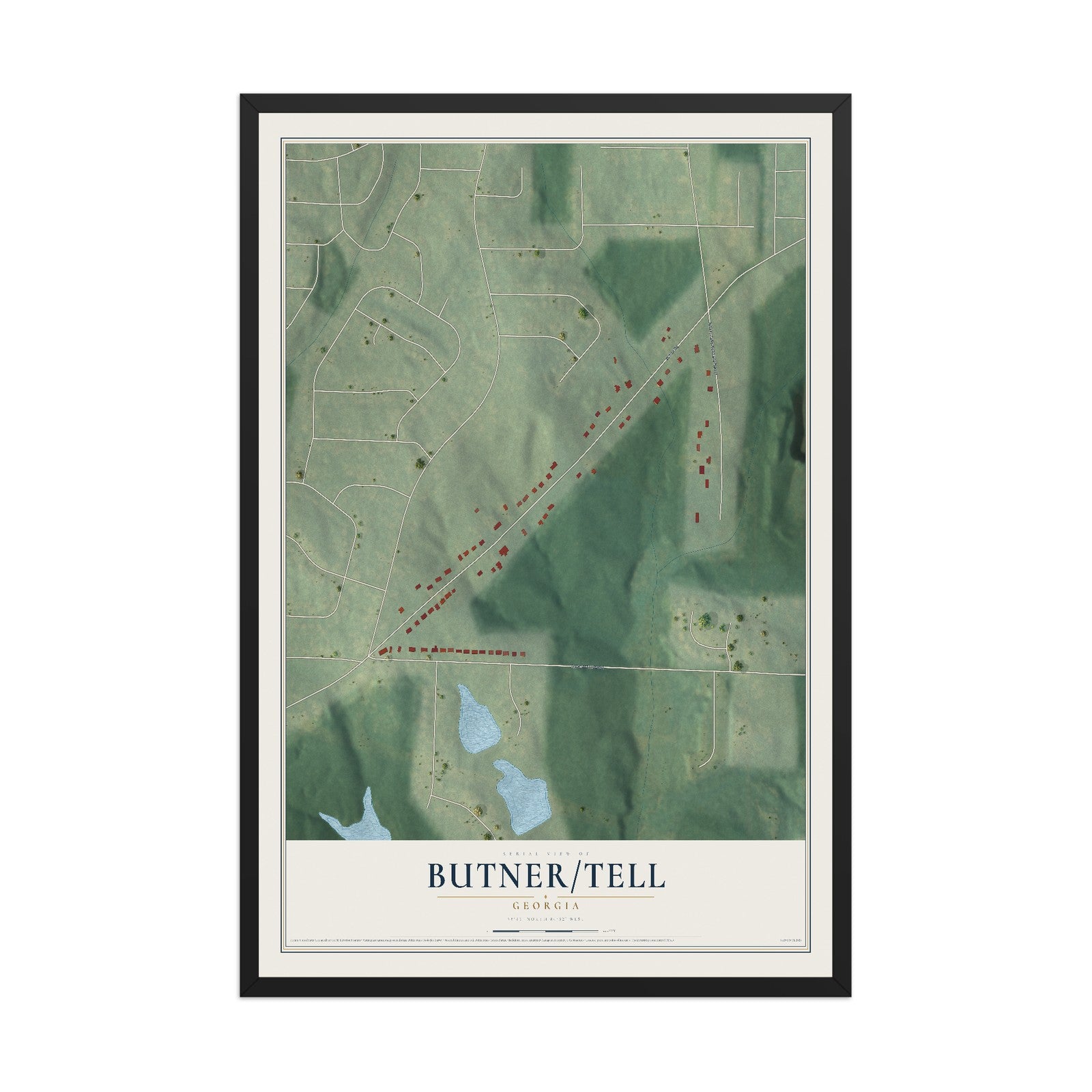 Butner-Tell, Georgia map print, 12" x 18" W/ Black Ayous Wood Frame mockup