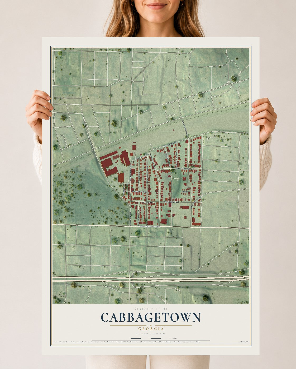 Cabbagetown, Georgia map print, 24" x 36" Archival Matte Print mockup