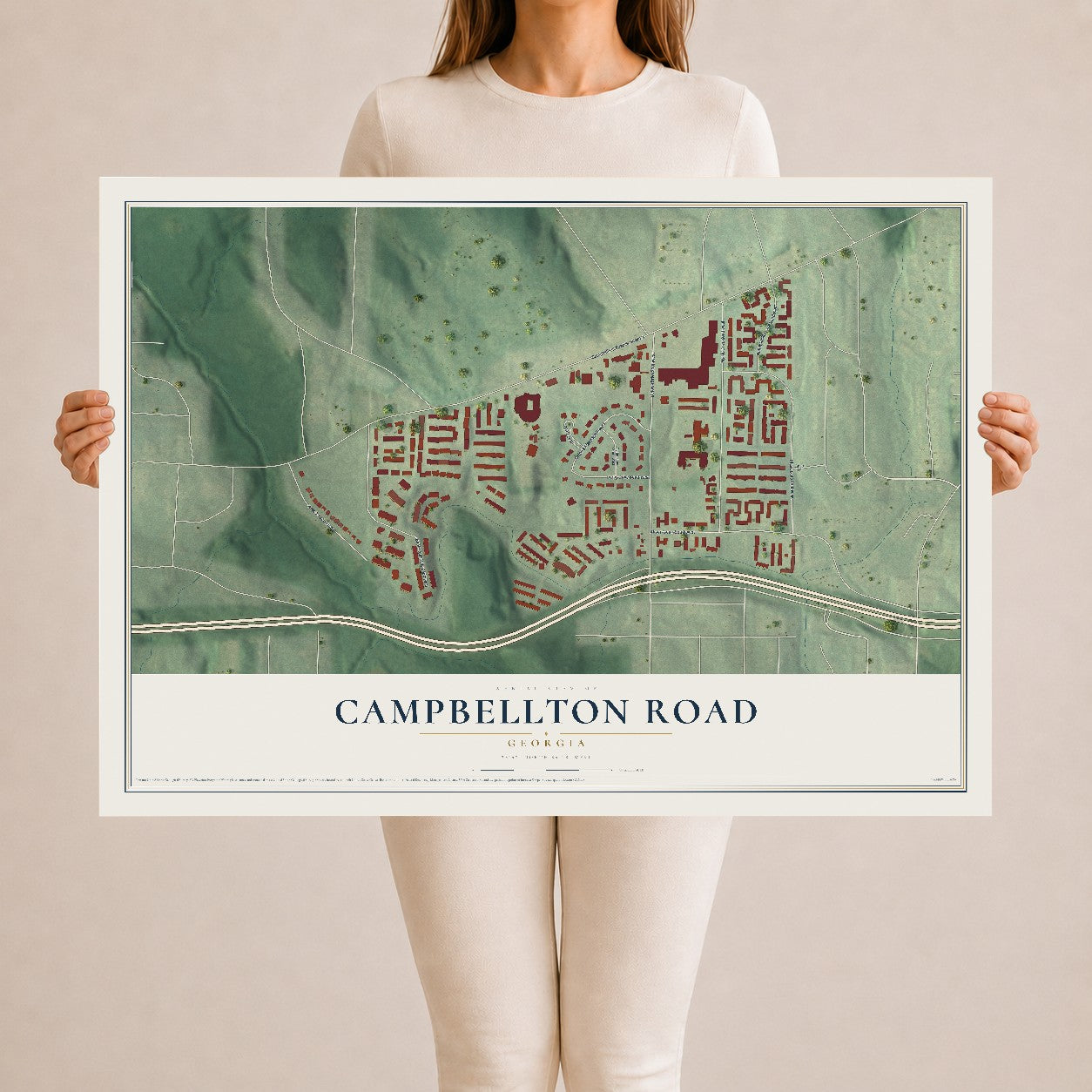 Campbellton Road, Georgia map print, 24" x 36" Archival Matte Print mockup