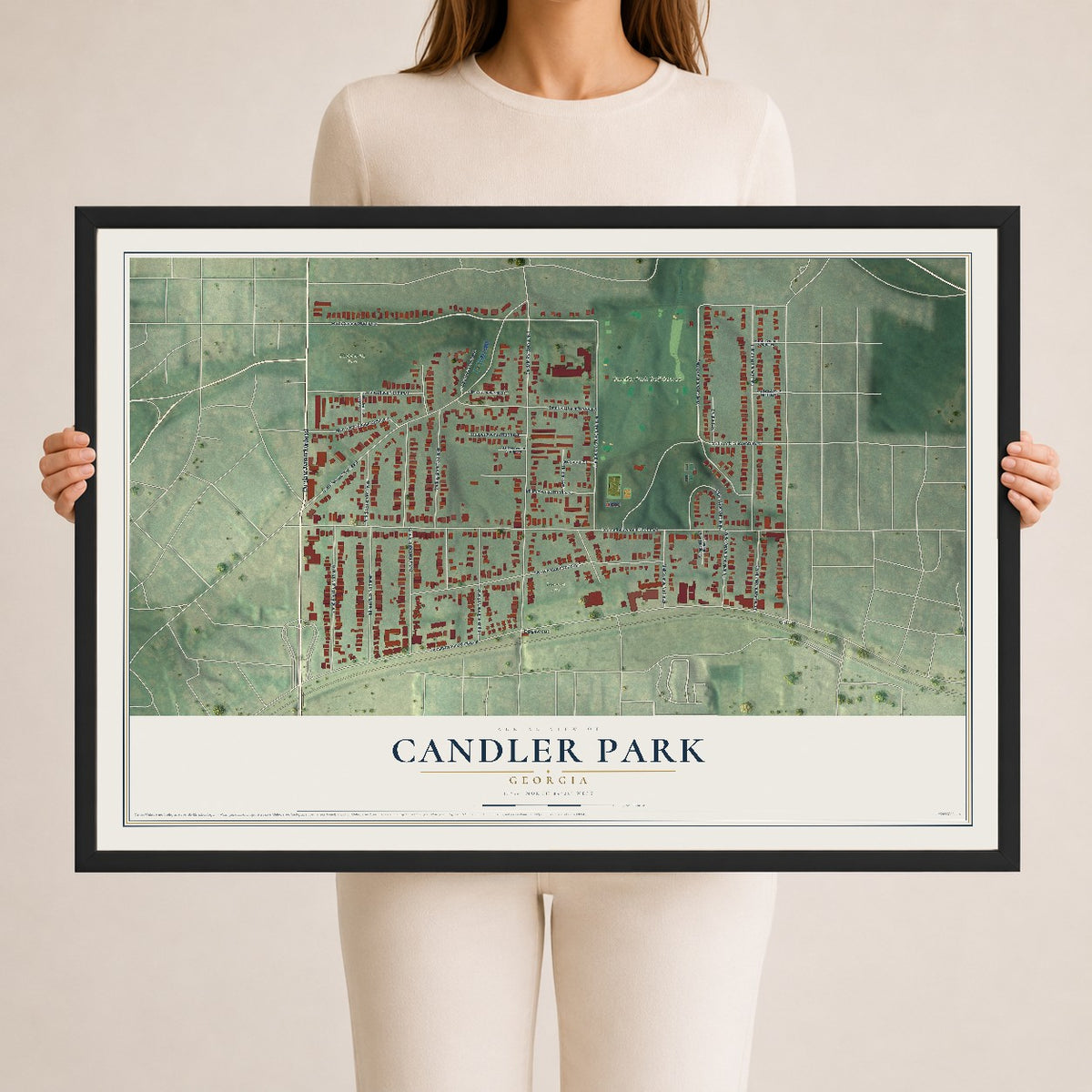 Candler Park, Georgia map print, 24" x 36" W/ Black Ayous Wood Frame mockup