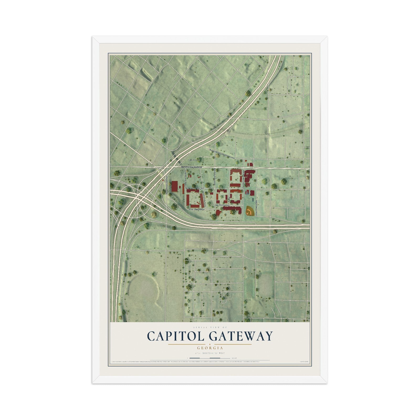 Capitol Gateway, Georgia map print, 12" x 18" W/ White Ayous Wood Frame mockup