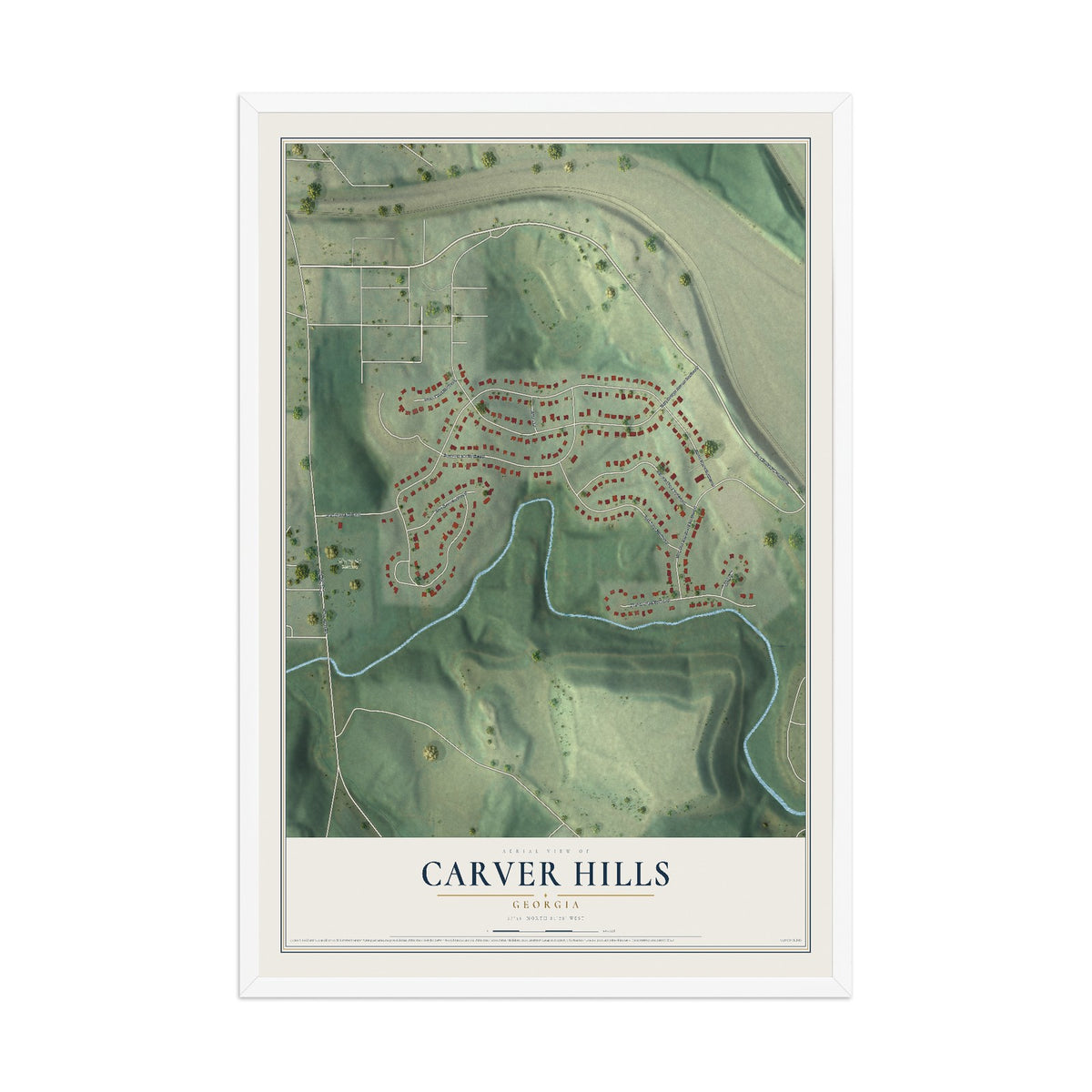 Carver Hills, Georgia map print, 12" x 18" W/ White Ayous Wood Frame mockup