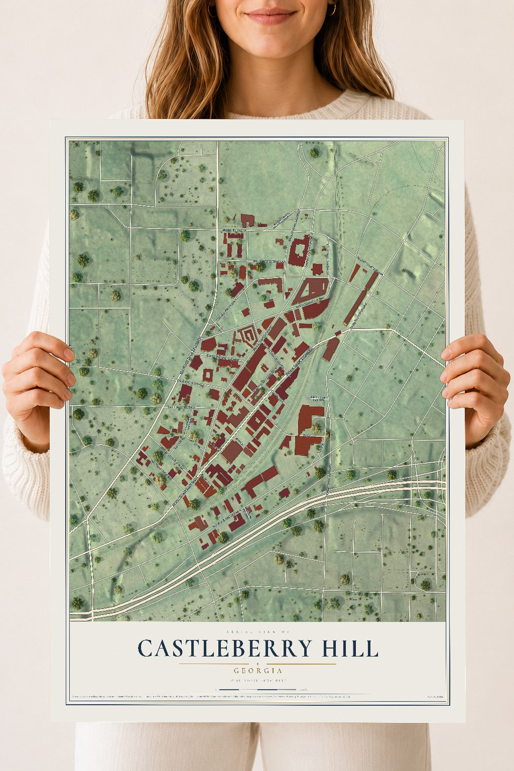 Castleberry Hill, Georgia map print, 18" x 24" Archival Matte Print mockup