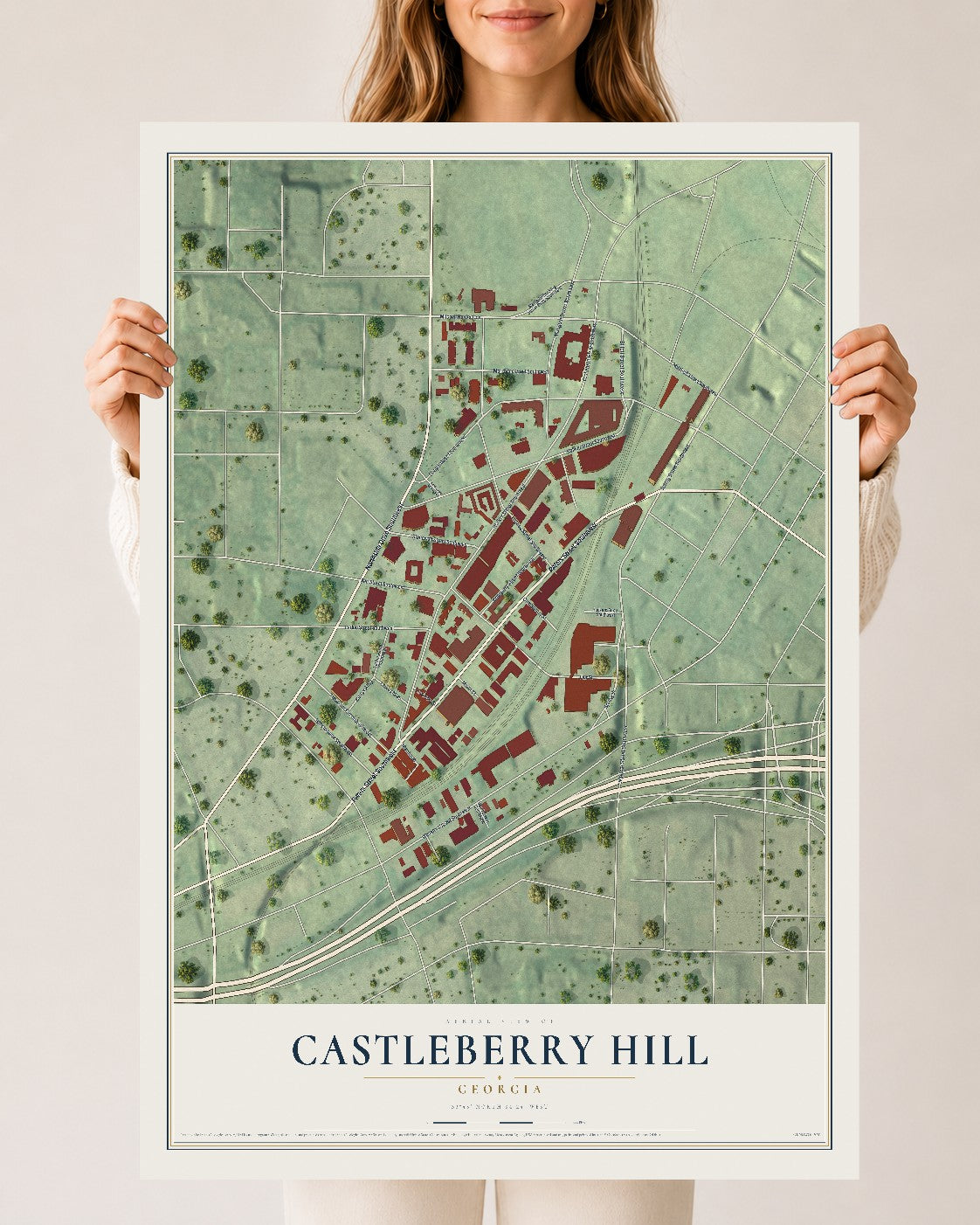 Castleberry Hill, Georgia map print, 24" x 36" Archival Matte Print mockup