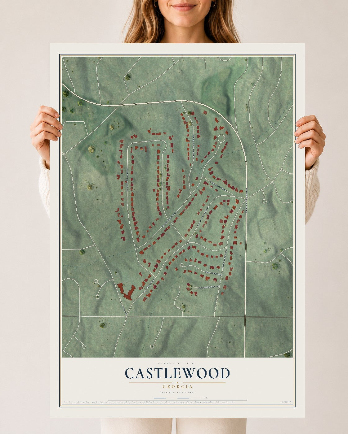 Castlewood, Georgia map print, 24" x 36" Archival Matte Print mockup