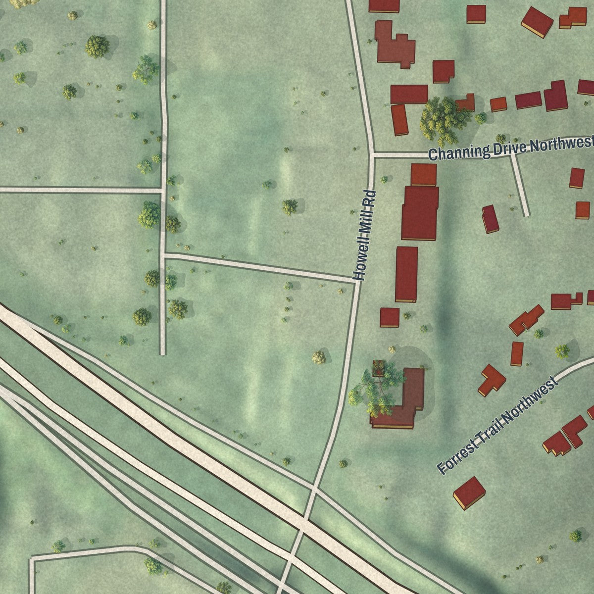 Close-up 2 of the Channing Valley, Georgia map artwork