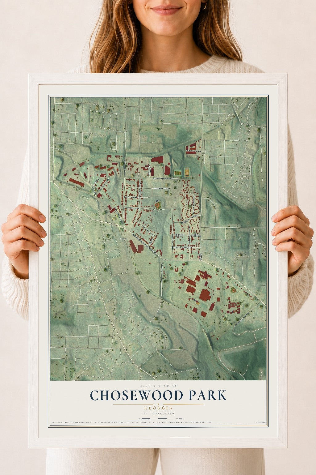 Chosewood Park, Georgia map print, 18" x 24" W/ White Ayous Wood Frame mockup
