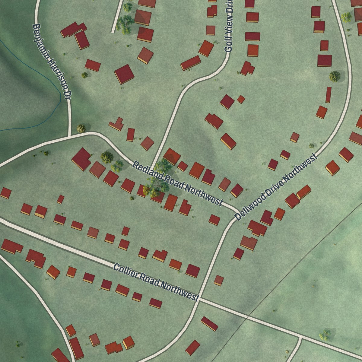 Close-up 1 of the Collier Hills North, Georgia map artwork