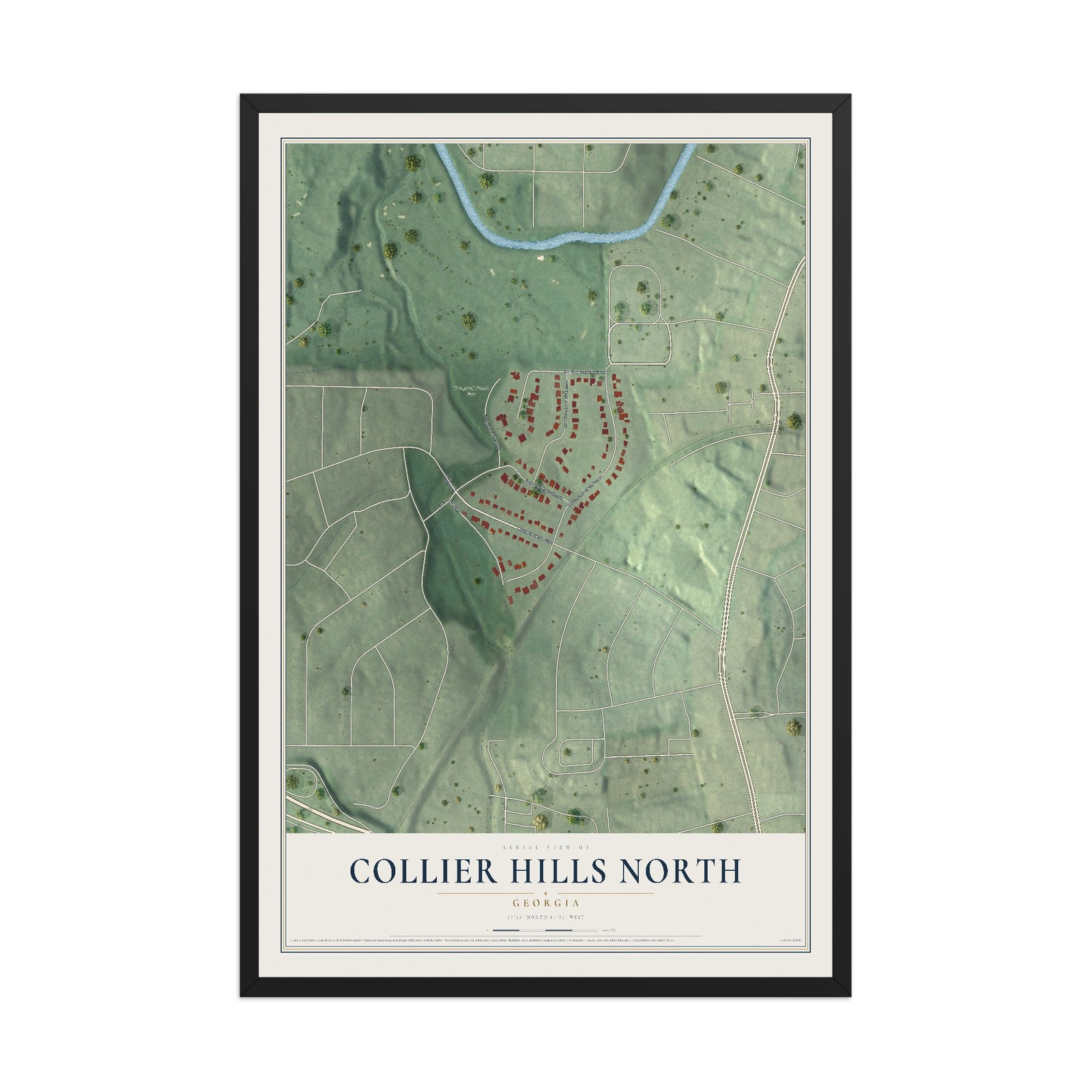 Collier Hills North, Georgia map print, 12" x 18" W/ Black Ayous Wood Frame mockup