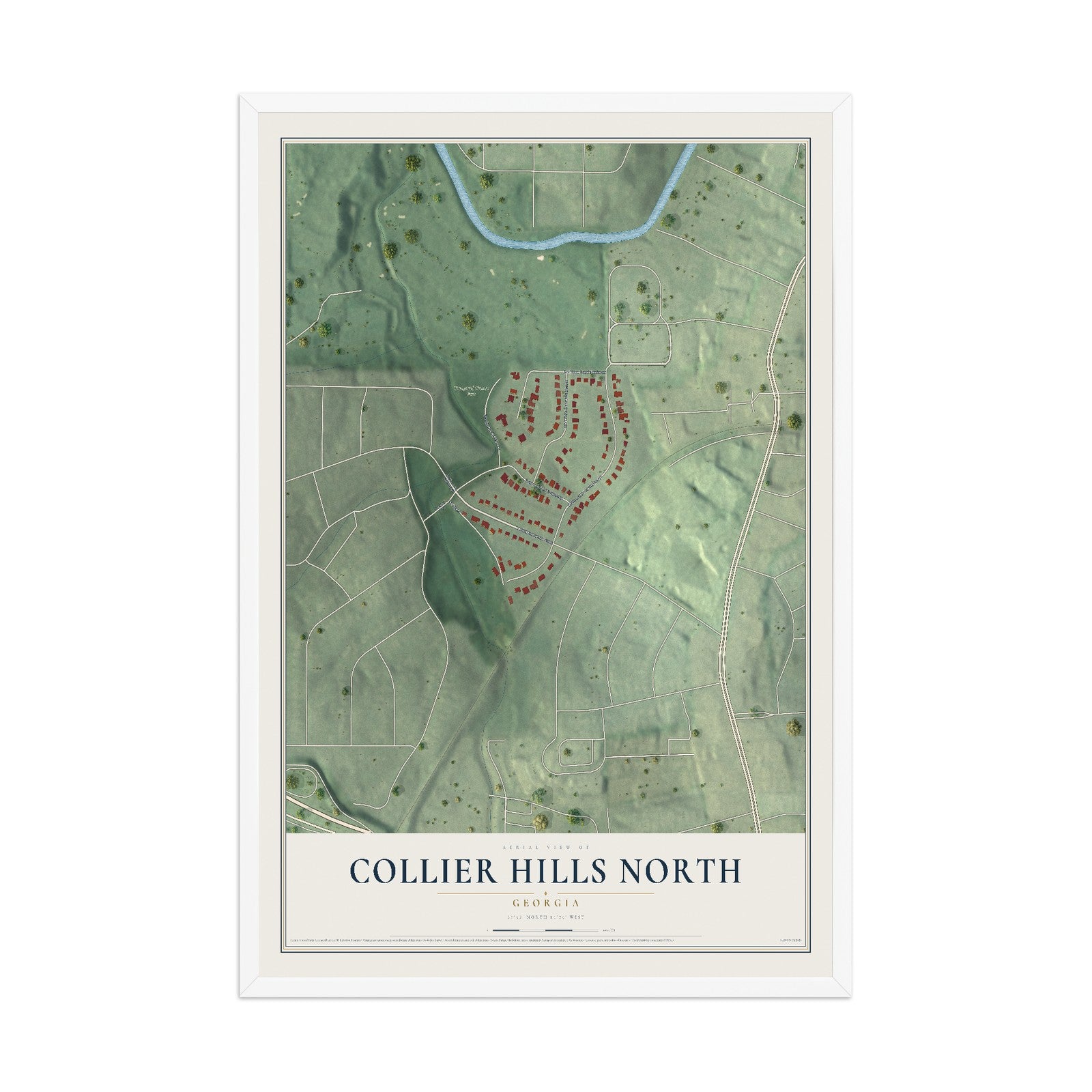 Collier Hills North, Georgia map print, 12" x 18" W/ White Ayous Wood Frame mockup