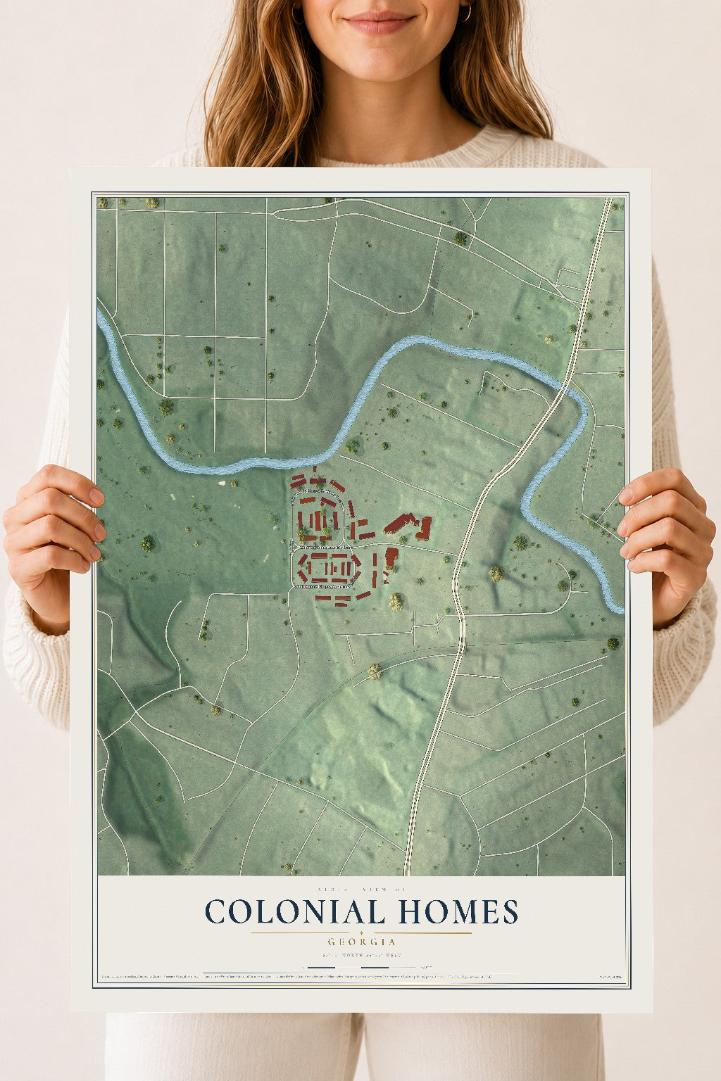 Colonial Homes, Georgia map print, 18" x 24" Archival Matte Print mockup