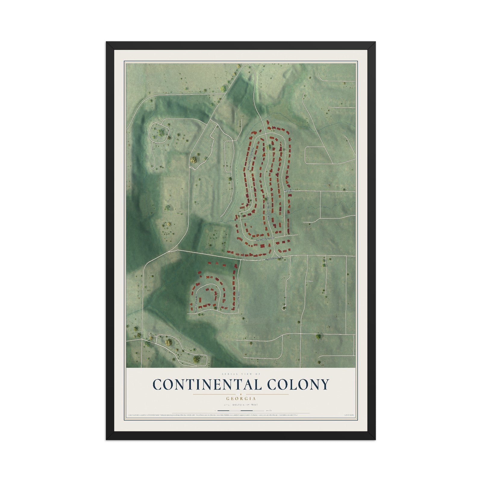 Continental Colony, Georgia map print, 12" x 18" W/ Black Ayous Wood Frame mockup