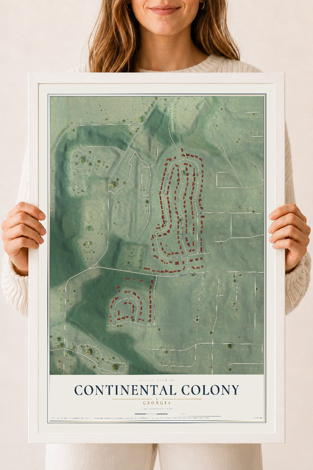 Continental Colony, Georgia map print, 18" x 24" W/ White Ayous Wood Frame mockup
