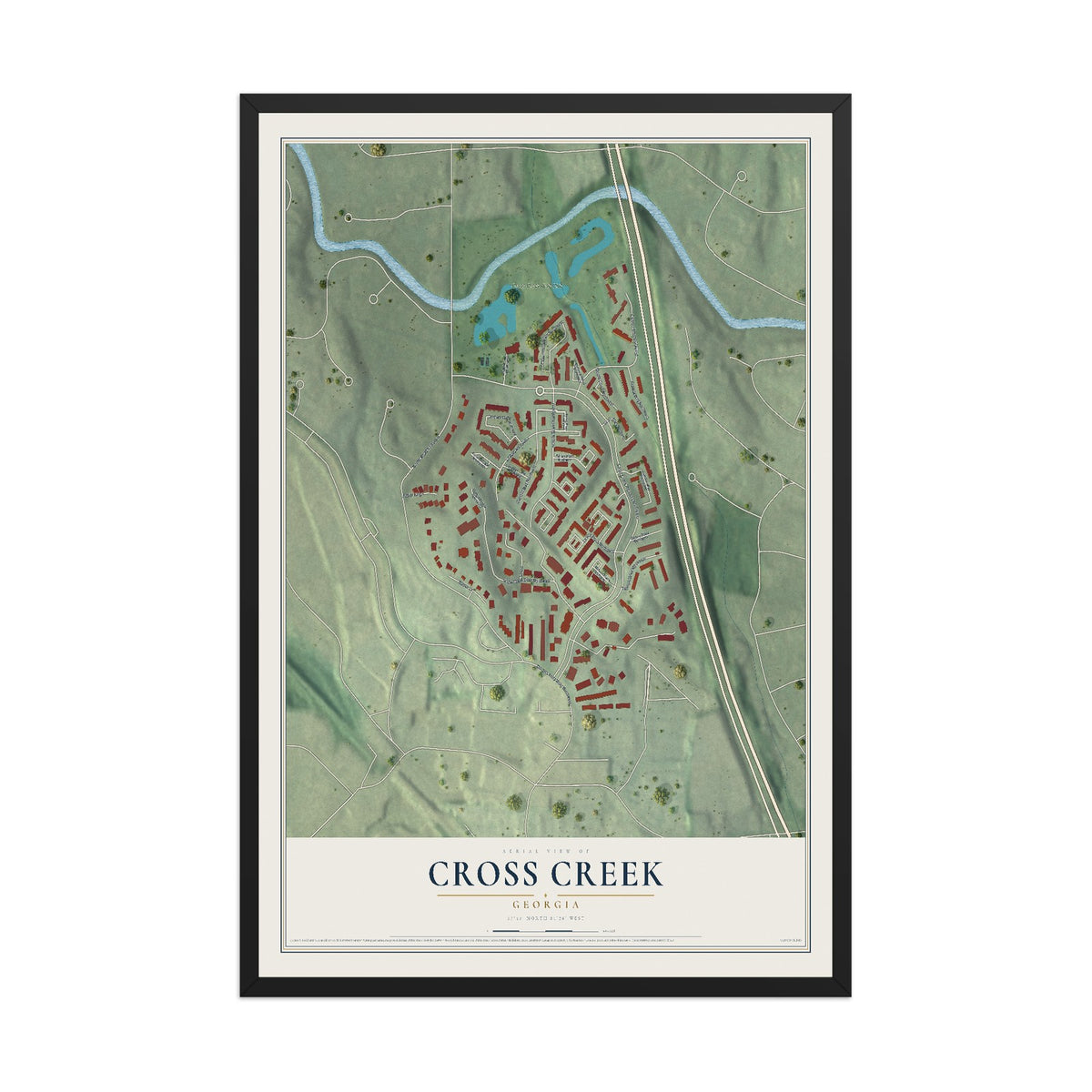 Cross Creek, Georgia map print, 12" x 18" W/ Black Ayous Wood Frame mockup